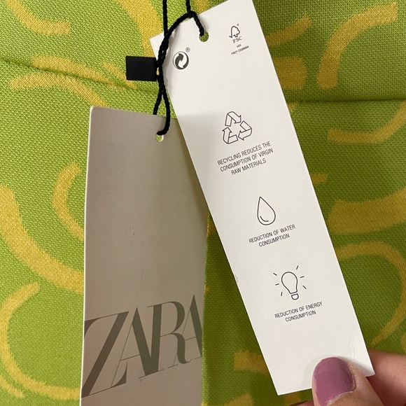 Zara| Neon Green Marbled 70’s Style Wide Leg Pull On Pants, Flare w Slit•••NWT - Picture 12 of 16